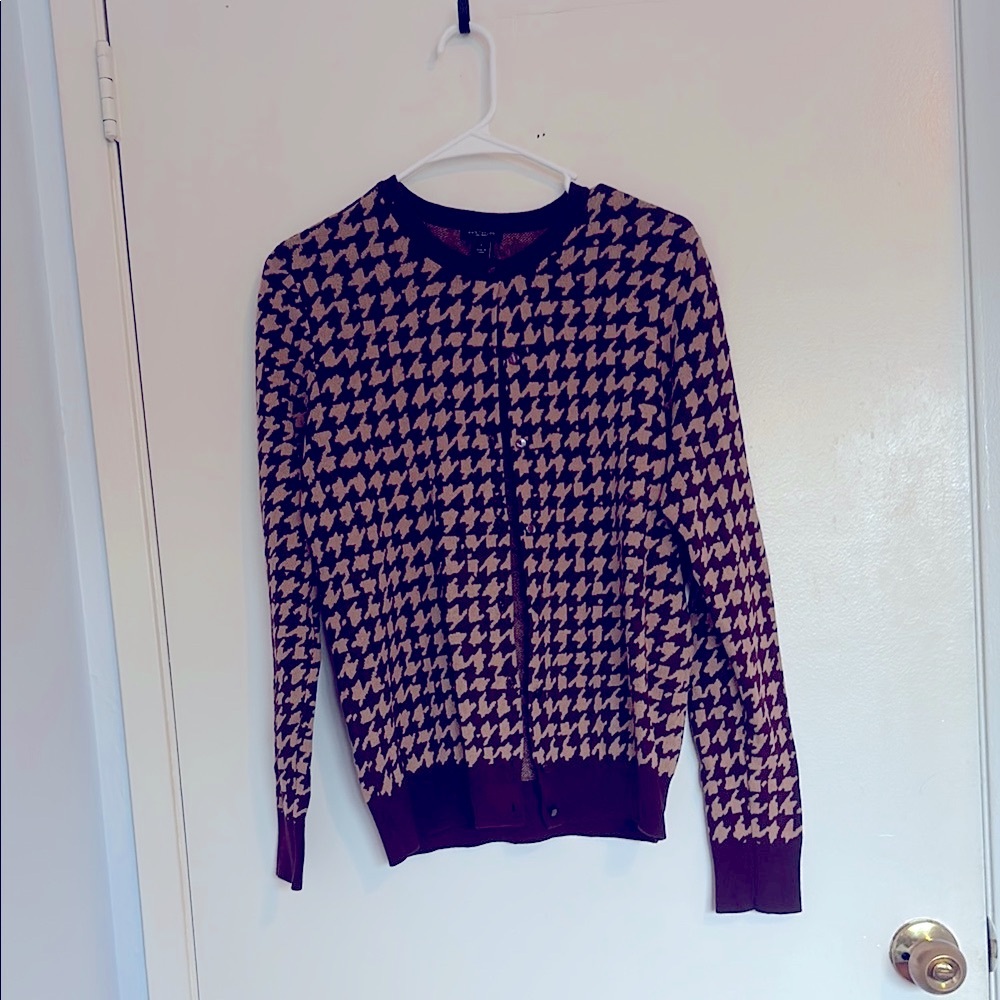 Loft Brown and Tan Houndstooth Cardigan
